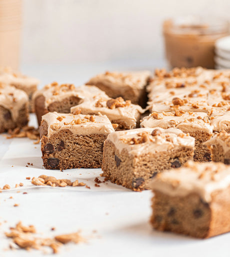Peanut butter chocolate chip cookie bars with frosting