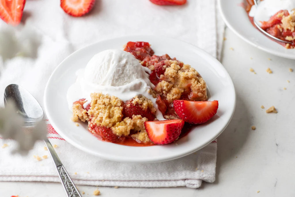 Grain-Free Strawberry Rhubarb Crisp with Ice Cream